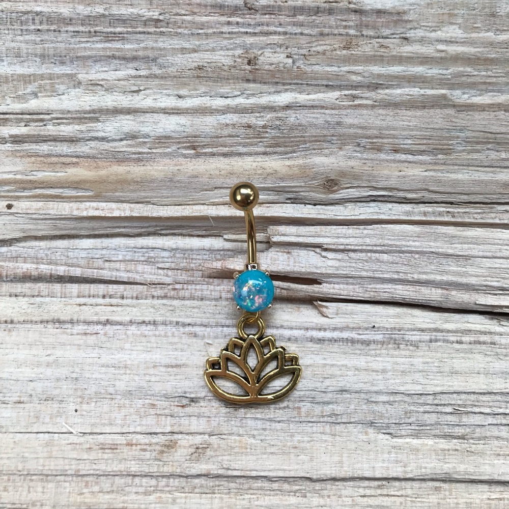Blue Opal Gold Lotus‎ Belly Button Ring